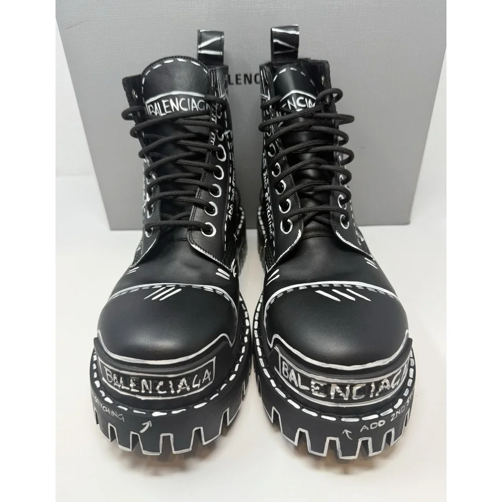 Balenciaga Strike Lace Up Graffiti Boots Size 9 US 42 EU - Picture 2 of 9
